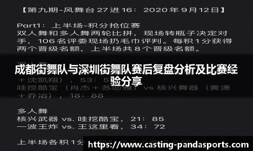 成都街舞队与深圳街舞队赛后复盘分析及比赛经验分享